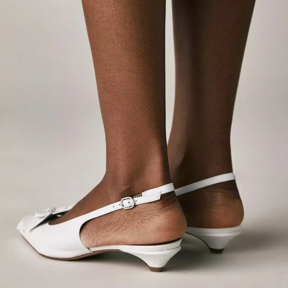 NIB Maeve Floral Slingback Heels Anthropologie Kitten Heel Sandals in White 37 - Picture 3 of 10